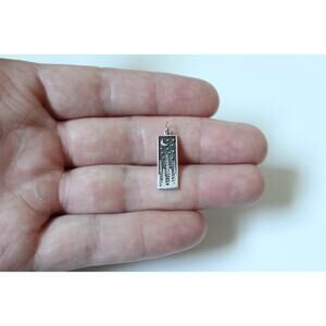 Sterling Silver Rectangle Pine Tree Charm with Moon Pendant
